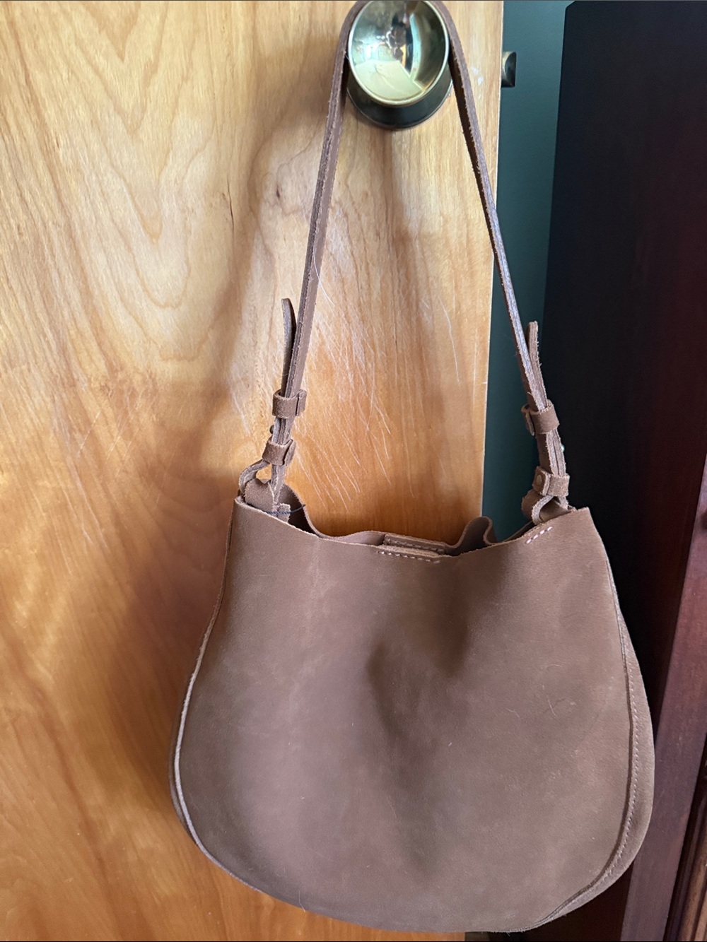 Portland Leather Suede Shoulder Hobo in Chestnut - Picture 3 of 5